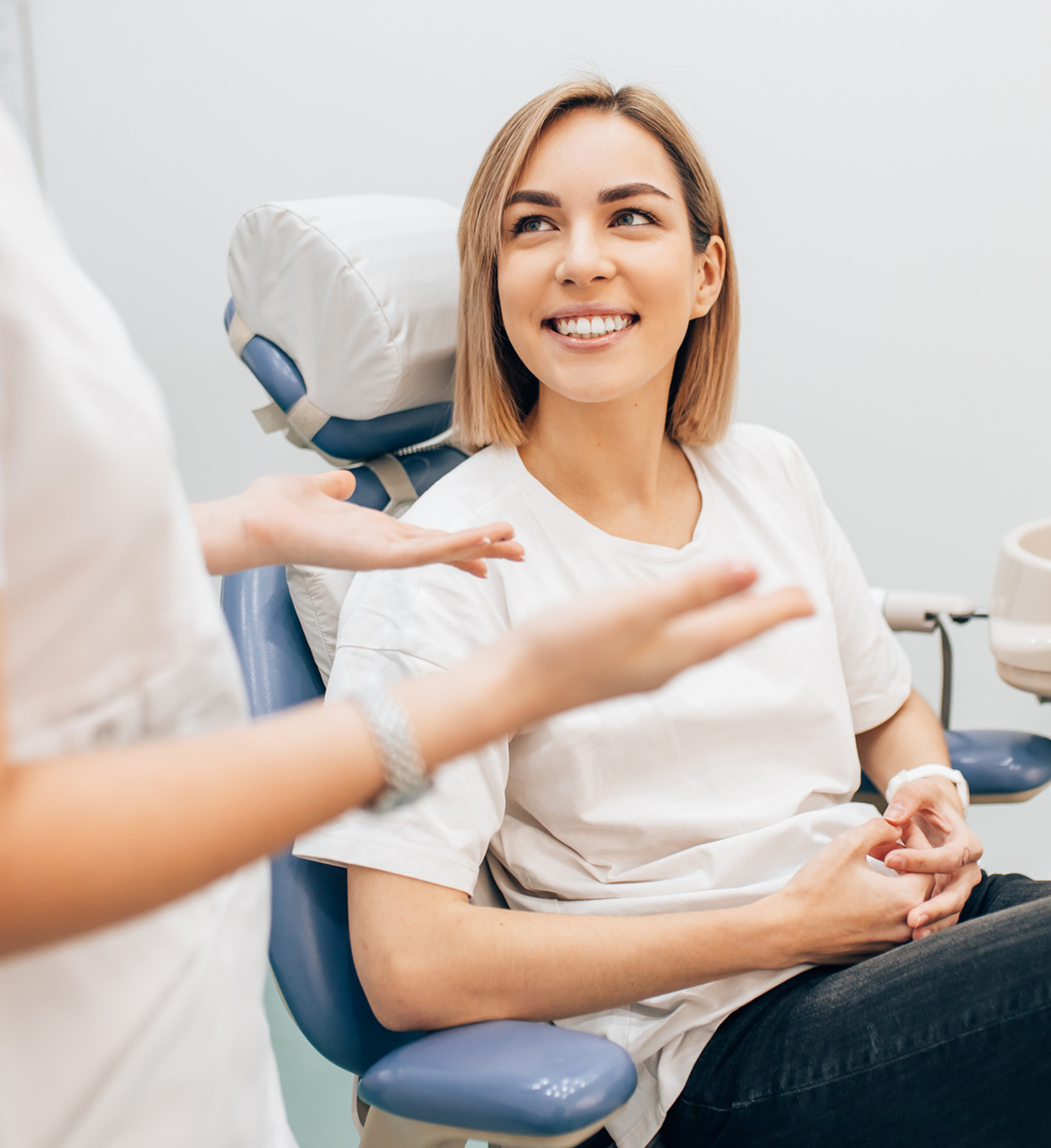 oral surgeon patient in a chair in an oral surgeons office